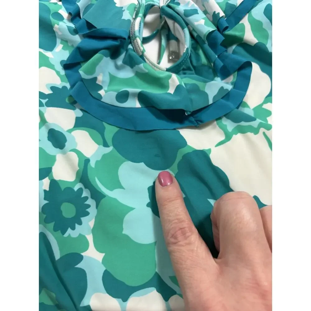 Michael Kors Swim One Piece Bathing Suit Swimsuit Teal Blue White Floral 10